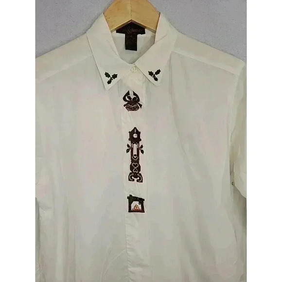 Vtg Croft And Barrow Size 8 Button Down Collared Embroidered Shirt Holiday - Picture 2 of 6